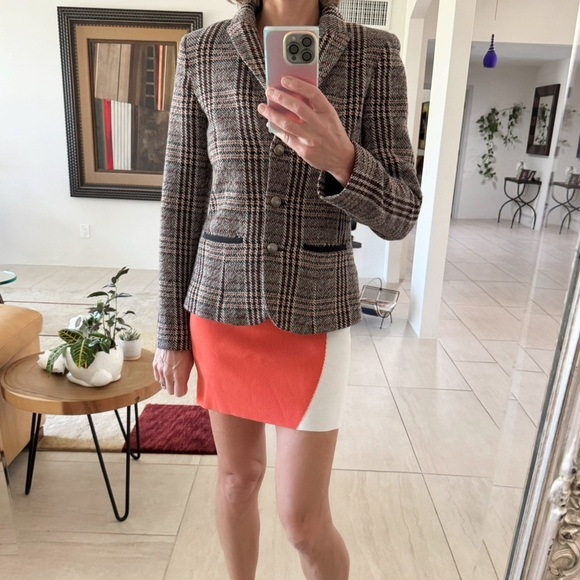 Armani Jeans Vintage Classic Plaid | Herringbone Wool Blend Blazer Size 6 - Picture 1 of 15